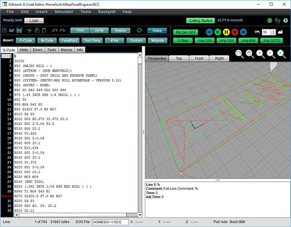 GWizard G-Code Editor software interface screenshot.