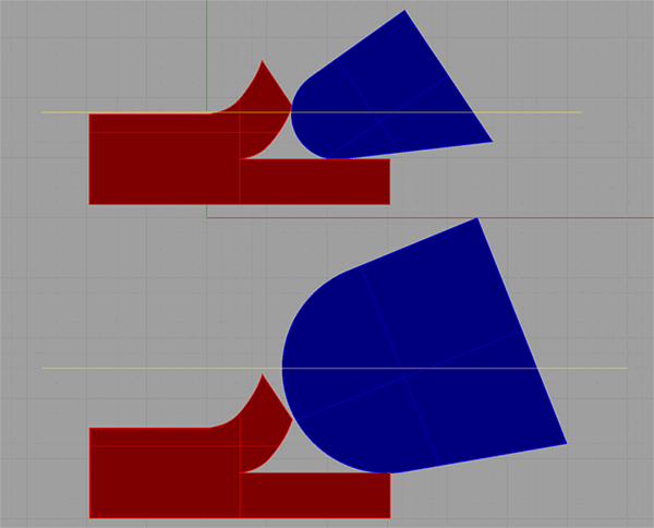 Two intersecting red and blue arcs.