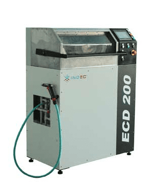 Industrial machine with gray body, silver top, green hose, and ECD 200 branding.