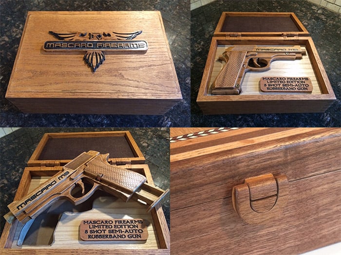 Handmade walnut wood M9 rubber band gun.