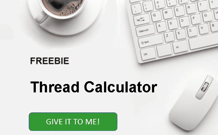 Free Thread Calculator Tool on Desktop with Coffee Cup
