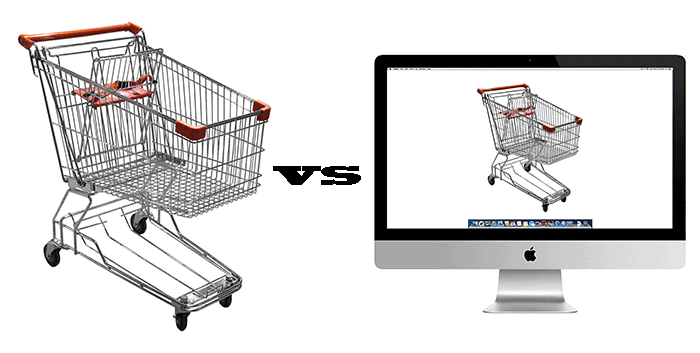 Comparison of shopping cart on computer monitor and Apple iMac screens.