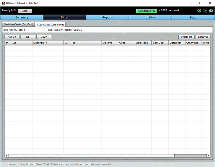 Computer screen displaying online machining program with buttons and menus, prominent "Reports" button, and a white grid with smaller windows in a gray-blue-green background.