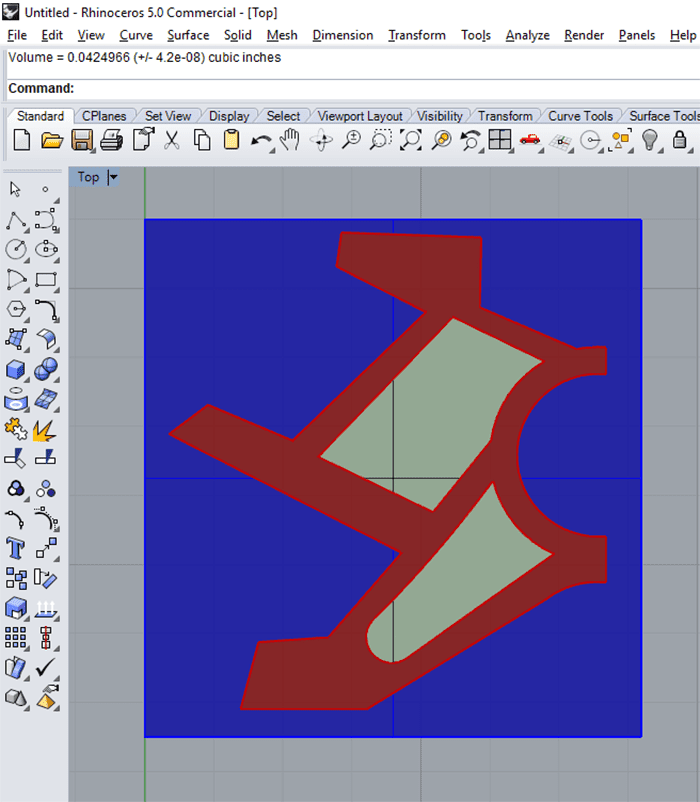 Computer-aided design (CAD) software screenshot with blue background, red 3D model and gray border.