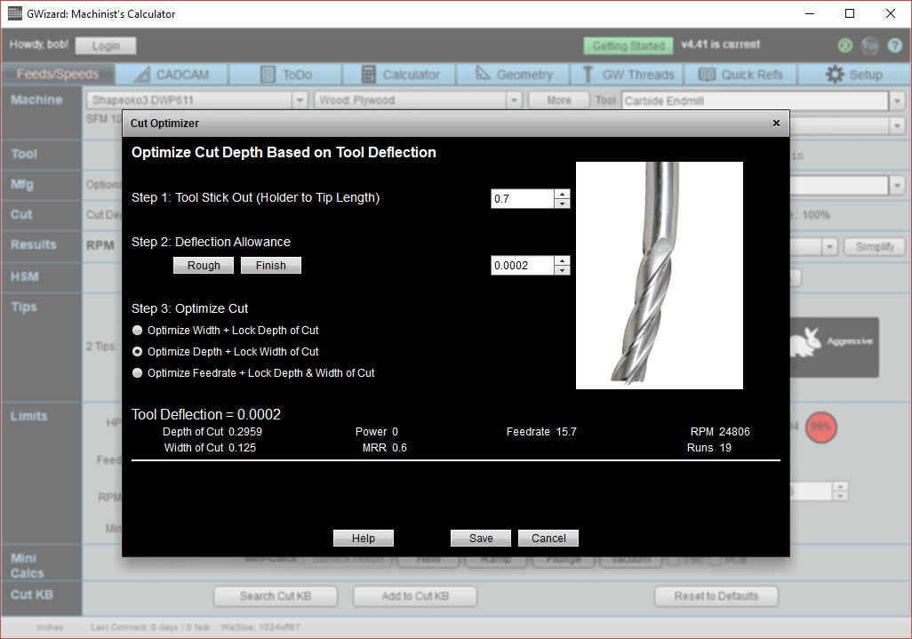 A screenshot of CNCCookbook.com's Cut Optimizer tool interface.