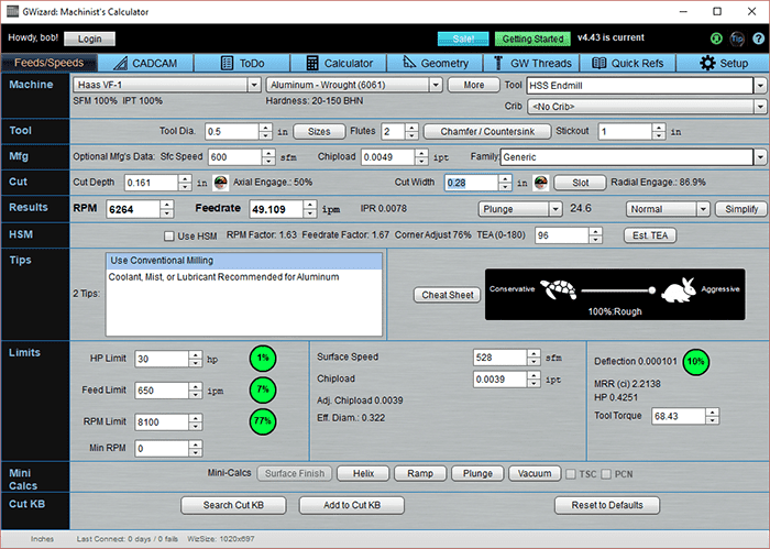A computer screenshot showing a gray website background with various machining-related toolbars and settings.