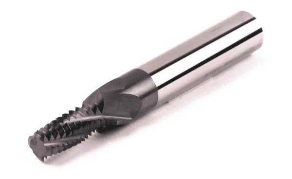 Silver metal object with spiral thread and flat surface.