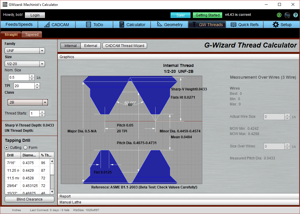 G-Wizard Thread Calculator Screenshot from CNCCookbook.com.