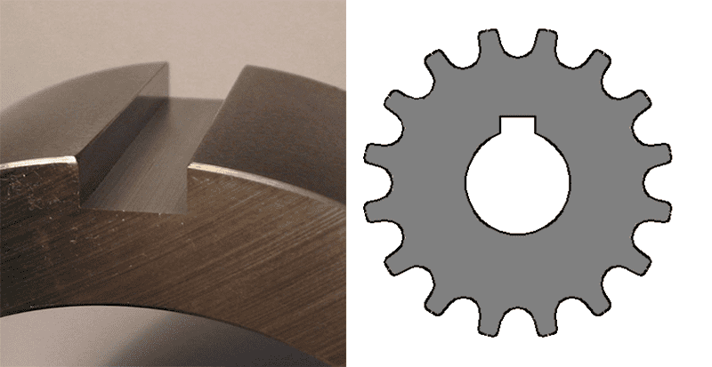 Dark brown gear with 12 teeth and wood grain texture.