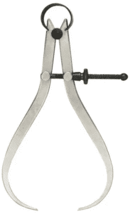 Metal caliper with black handle and silver jaws against a white background.