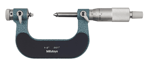 Micrometer caliper with black handle and silver body.