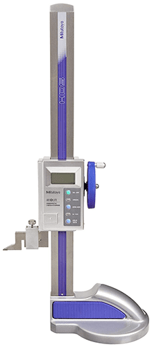Digital caliper with silver body and blue accents, precision measurement display.
