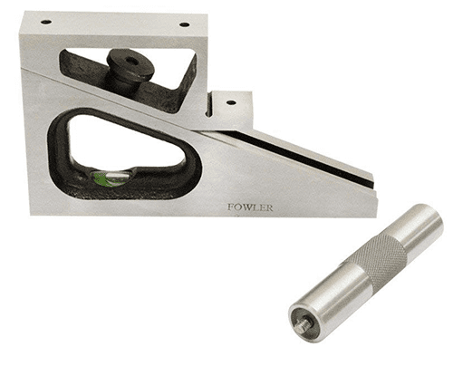 Silver metal caliper with central hole and cylindrical object with knurled surface.