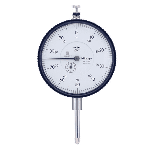 Precision instrument with white face, black trim, and silver accents featuring a dial indicator.