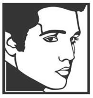 Black-and-white illustration of Elvis Presley's profile.