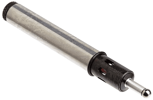 Cylindrical metal object with silver finish and black accents.