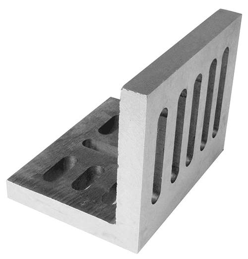 Rectangular metal component with vertical slots and flat top.