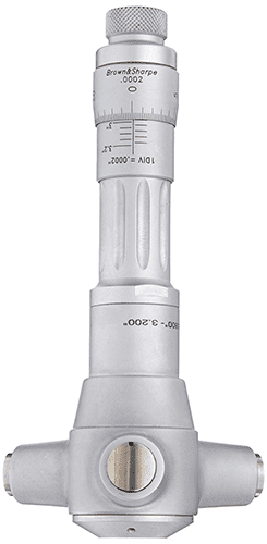 Precision caliper with cylindrical body and flat head, featuring measurement markings.