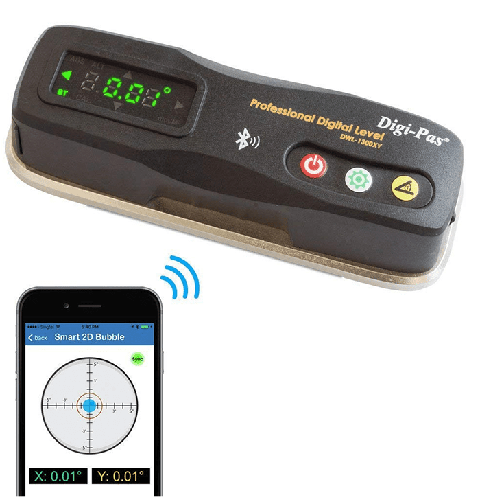 Digital level with smartphone app for machining precision.