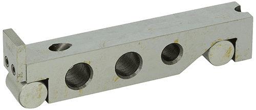 Rectangular metal part with three circular holes.