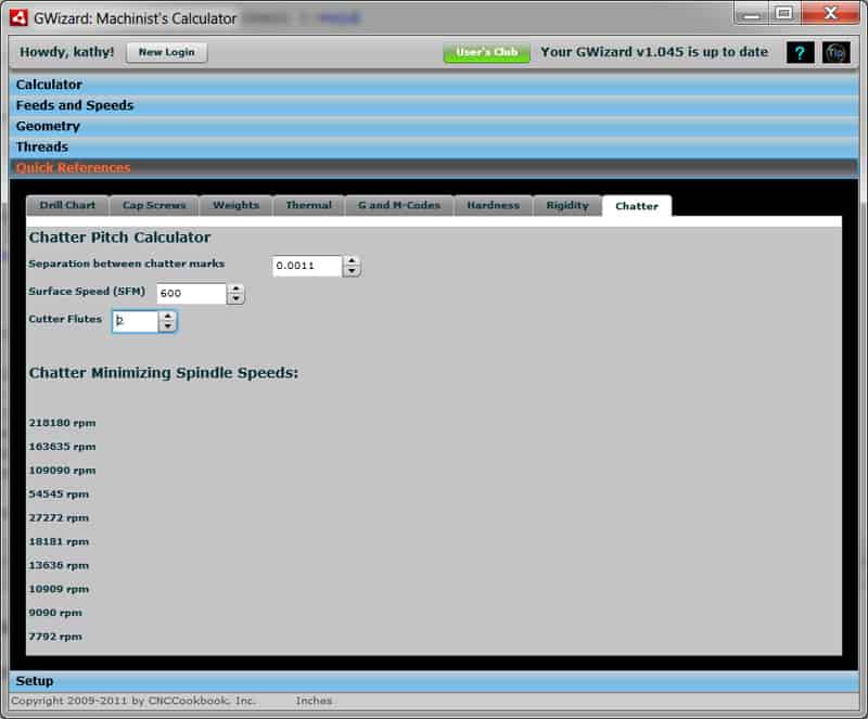 GWizard Machinist's Calculator screenshot with gray background and black text showcasing various tools.