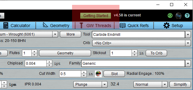 Machining software interface screenshot featuring various tabs and settings.