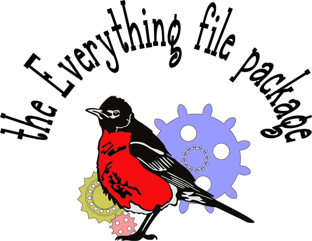 A colorful graphic of a red robin perched on three gears in yellow, pink, and purple.