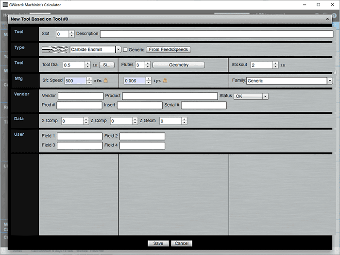 Screenshot of machining software interface