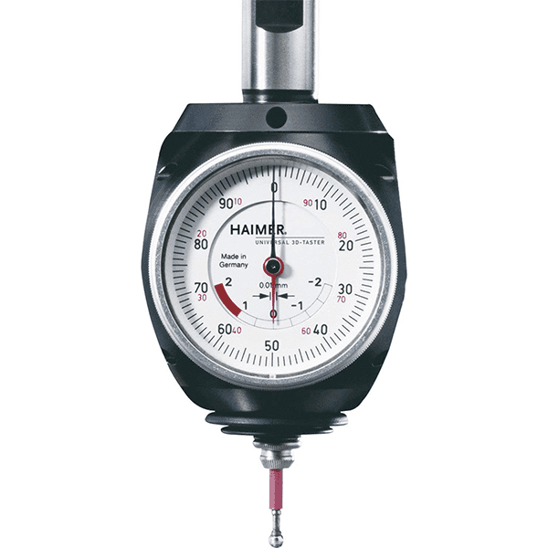 Precision instrument with white face and black border, featuring two concentric dials marked 0-90.