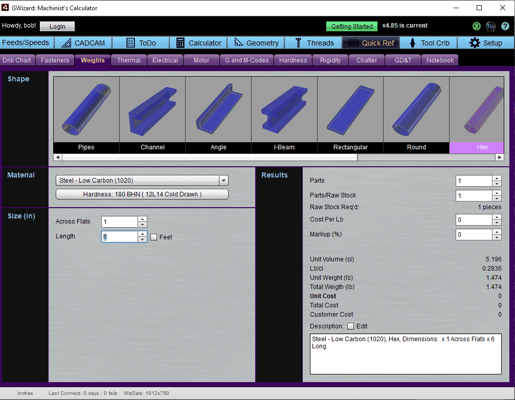 CAD tool screenshot featuring GWizard Machinist's Calculator software and 3D model creation interface with toolbar and output panel.