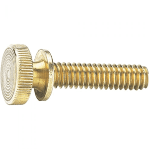 Brass-colored screw with spiral thread on light gray background.