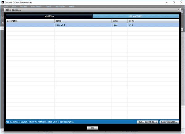 Machining software edit window screenshot.