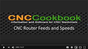 Screenshot of CNCCookbook.com website with CNC Router Feeds and Speeds video player interface.