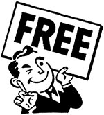A cartoon figure holding a sign reading "FREE".