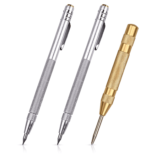 Precision tools: silver-handled pencil and gold-handled tool.