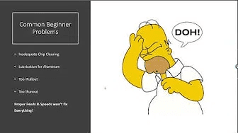Cartoon Homer Simpson face with speech bubble saying DOH! over a white background with text listing common beginner problems in machining and metal fabrication.