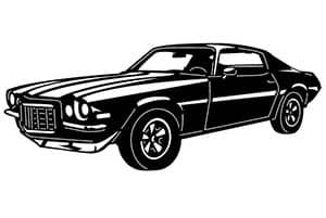 Chevy Camaro illustration, front and side views.