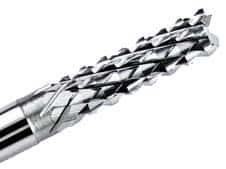 A silver diamond-shaped cutting tool with small triangular edges on a light gray background.