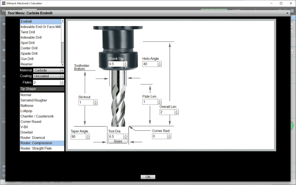 Machining and machine shop information diagram with endmill components.