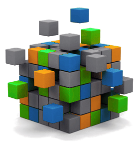 Colorful 3D cubes in various orientations.