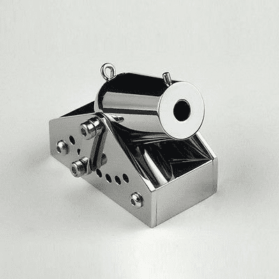 Silver metal object with a cylindrical top and rectangular base.