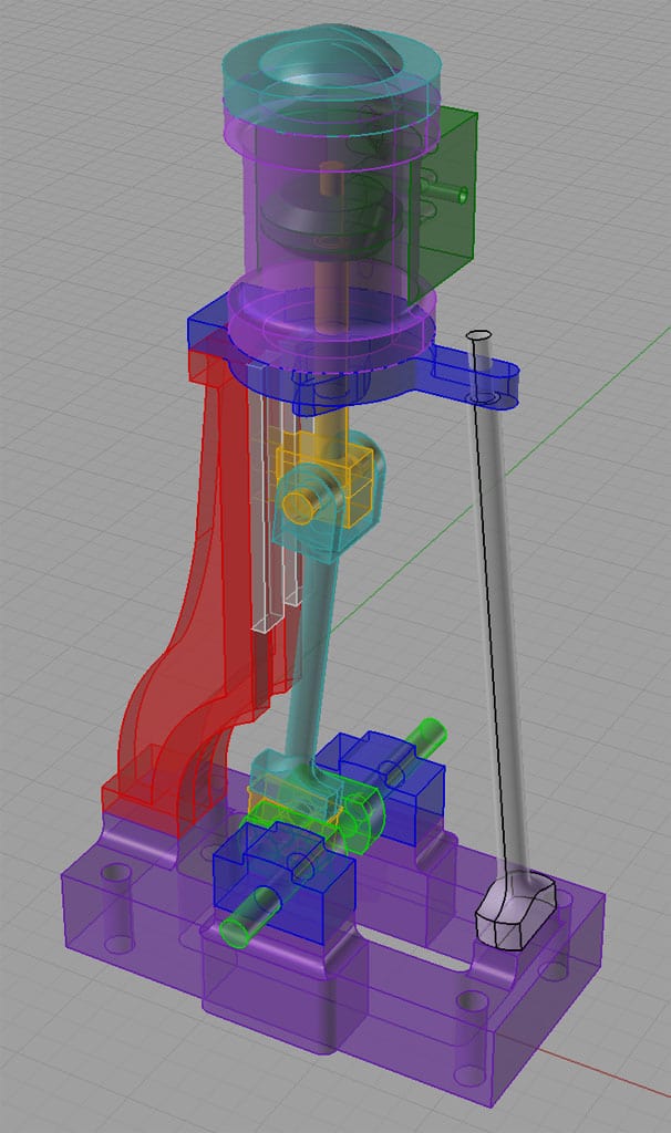 Mechanical device with gears, levers, and cylinders.