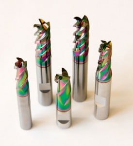 Diamond-like carbon coated end mills.
