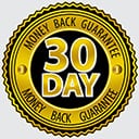 Circular seal with yellow border and black background featuring text "30 DAY MONEY BACK GUARANTEE".