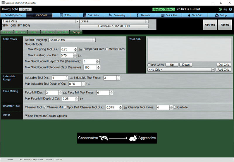 Calculator tool for machining processes with input fields.