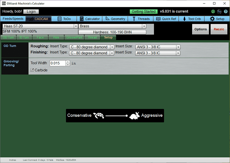 CNC machining calculator interface from CNCCookbook.com website.