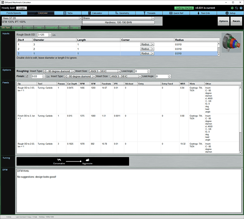 Computer software application screenshot for machining or metal fabrication.