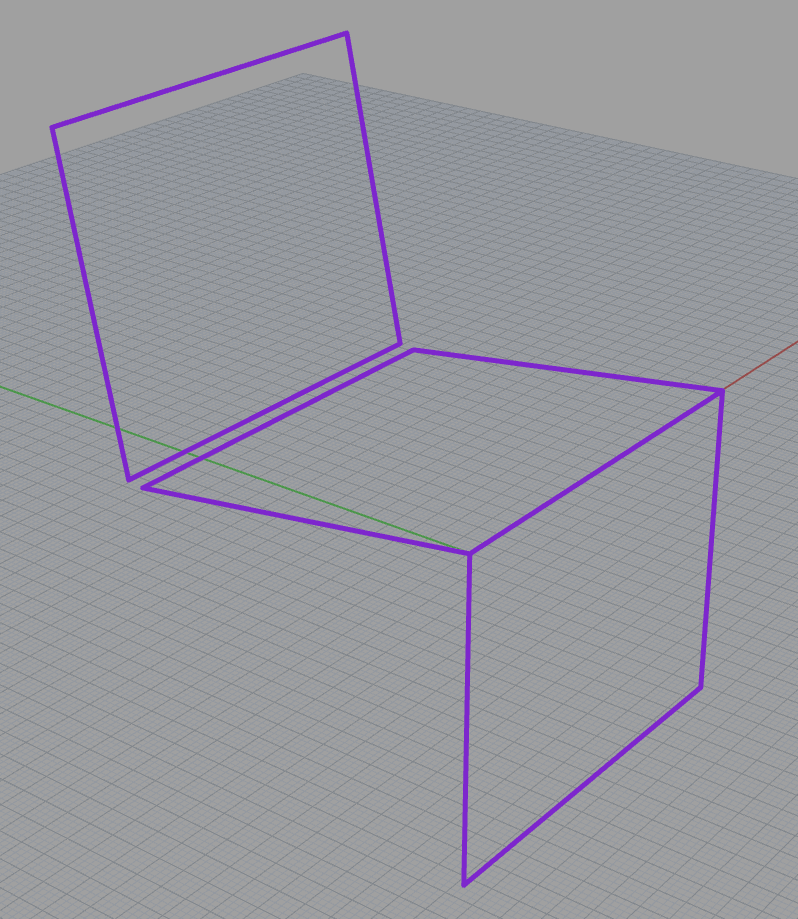 Purple chair with green floor reference line.