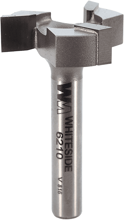 Close-up photo of a Whiteside branded metal tool with unique shape.