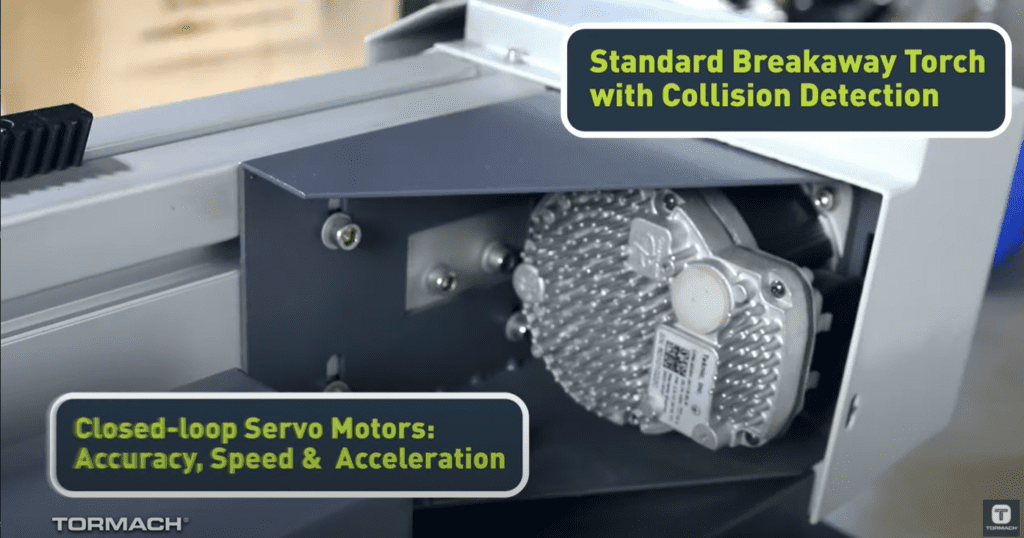 Gray machine with metal components, two overlaid text boxes, Tormach logo, metrology background.